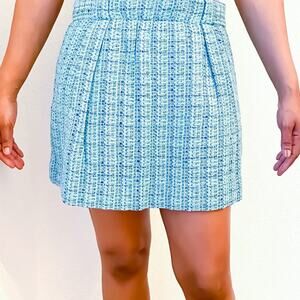 J.Crew Looped Tweed Mini Skirt Blue White Size Small Classic Chic
